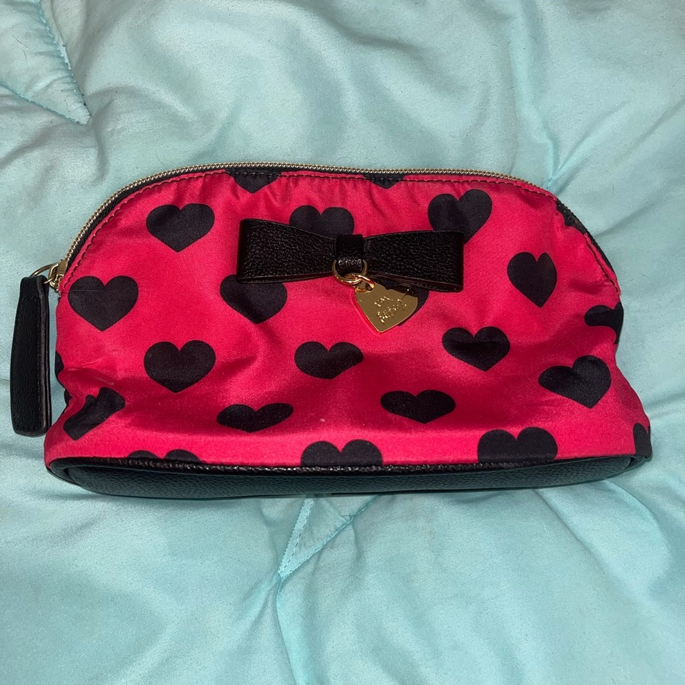 Betsey Johnson Heart Patterned Cosmetic Bag with‎ Bow